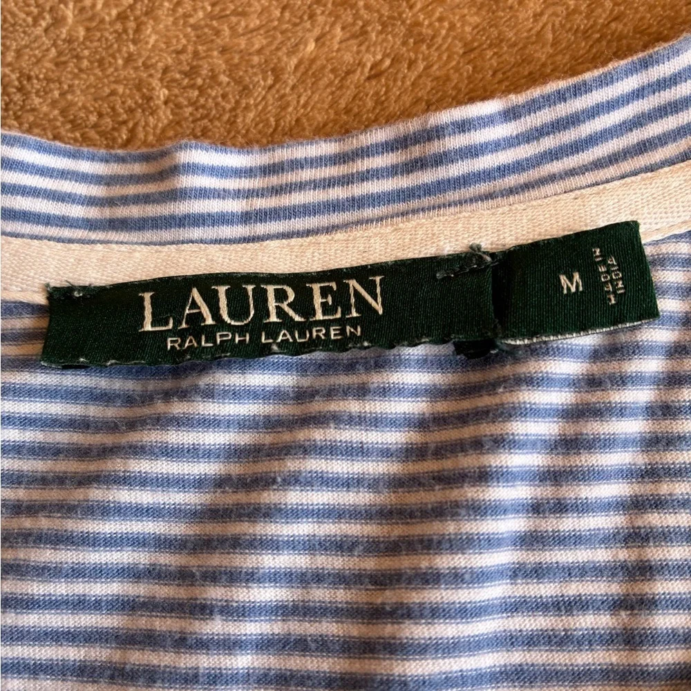 Lauren Ralph Lauren Blue and White Striped Cotton Pajama Set Size Medium - Picture 5 of 6